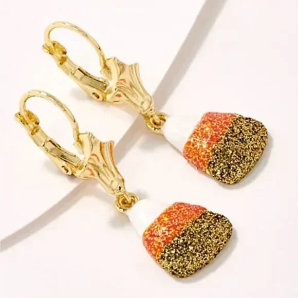 Kirks Folly Candy Corn Glitter Lever Back Earrings